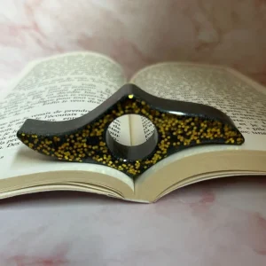 Bague de lecture noir paillettes en résine époxy