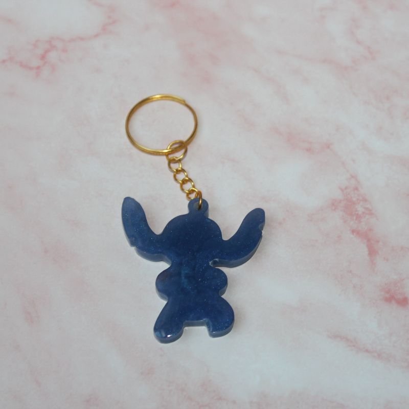 Porte clef Stitch bleu en résine époxy